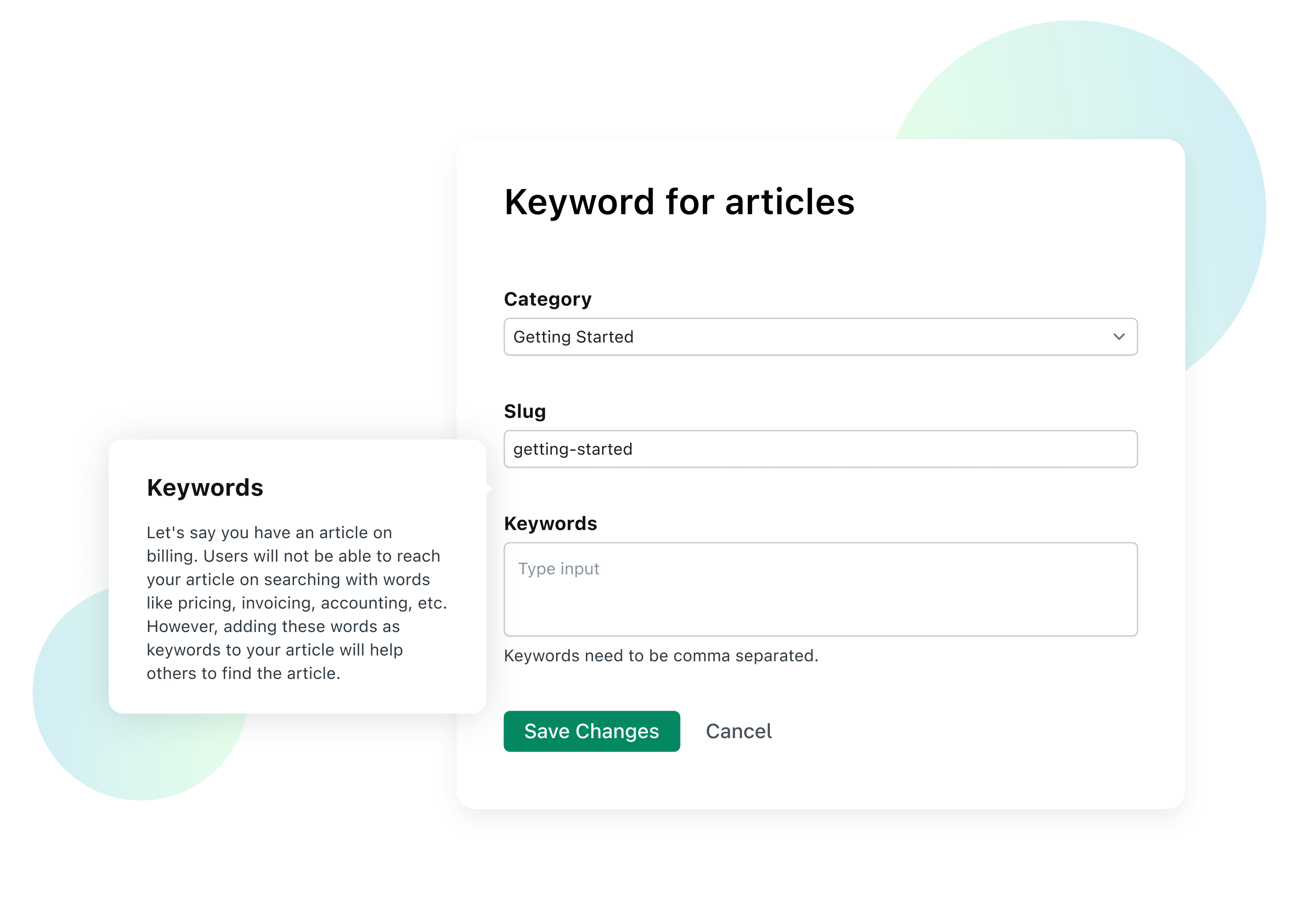 Keywords for articles