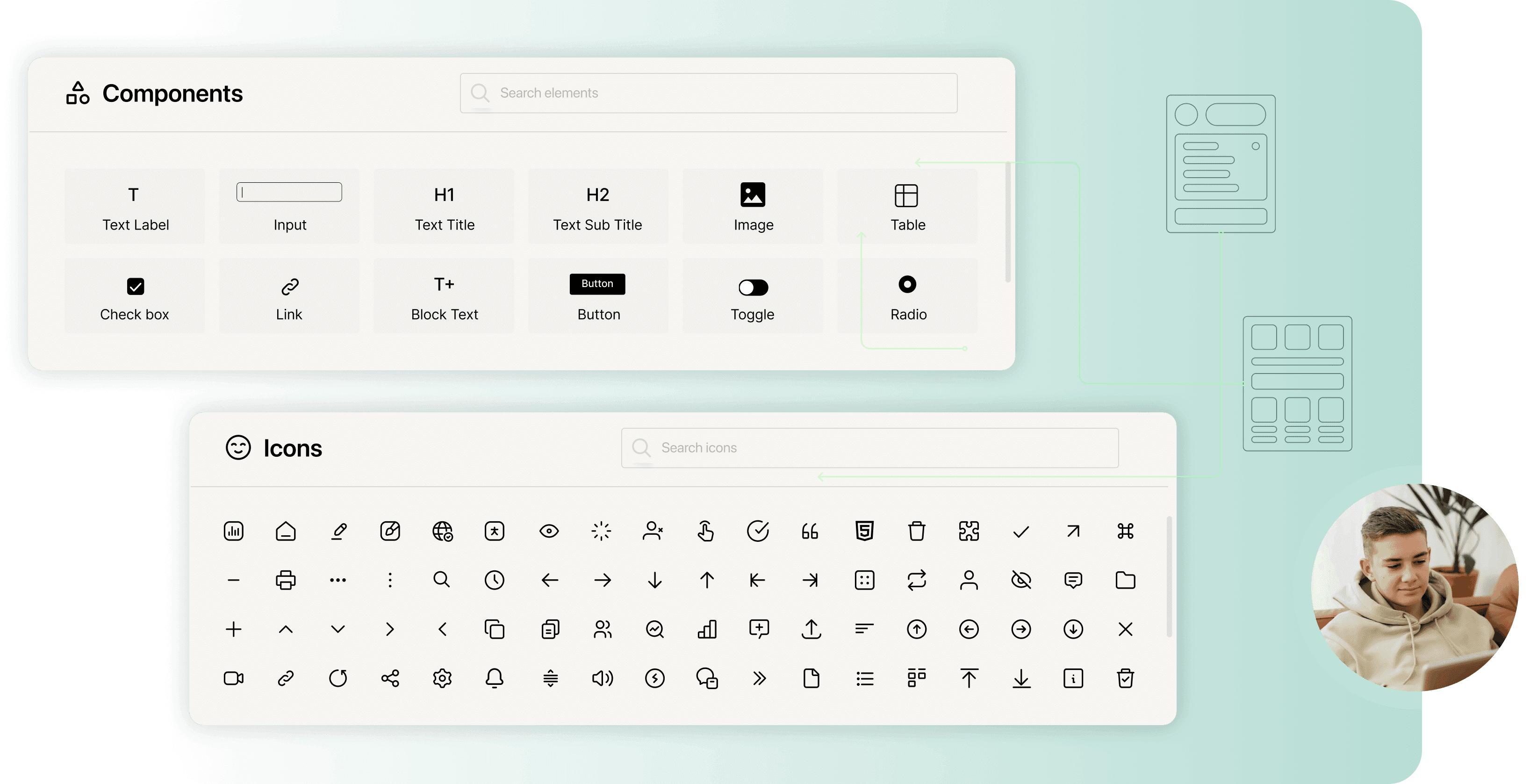 Collection of various components and icons.